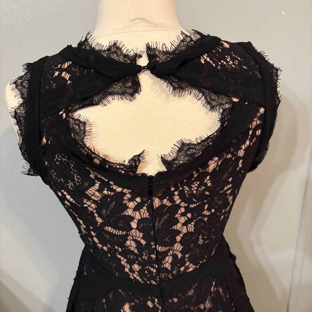 NWT Heartloom Black Lace Fit & Flare Dress Nude Lining Eyelash Trim (Small) - Picture 5 of 9